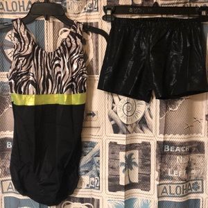 Gymnastics Zebra Print Leotard & Sparkle Shorts 14